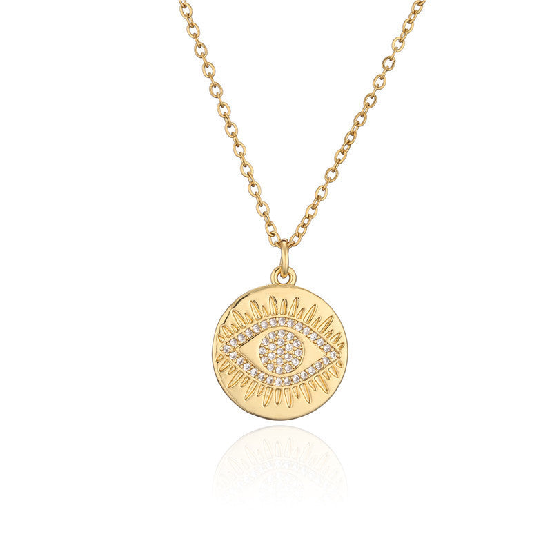 Geometric Pendant Necklace for Women with Rhinestone Inlay, Copper Plated Gold, O-Chain, Minimalist Fashion Casual Style