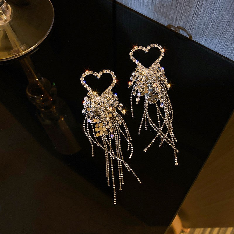 Orecchini pendenti con nappe geometriche minimaliste con intarsi di strass in rame placcato e perni in argento sterling 925 da donna