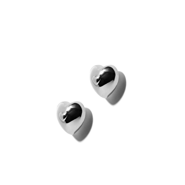 Minimalist Heart-Shaped 925 Sterling Silver Stud Earrings for Women with Handcrafted Finish