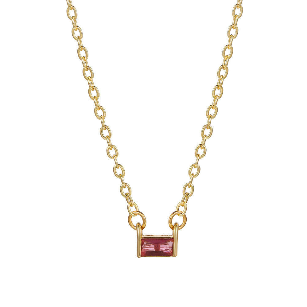 Fashionable Square Birthstone Pendant Necklace in Copper with Gold Plating and Zirconia for Women