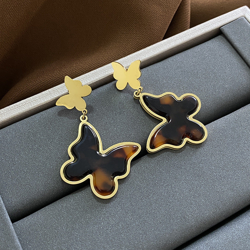 Vintage Elegant Leopard Print Heart Plated Brass Earrings