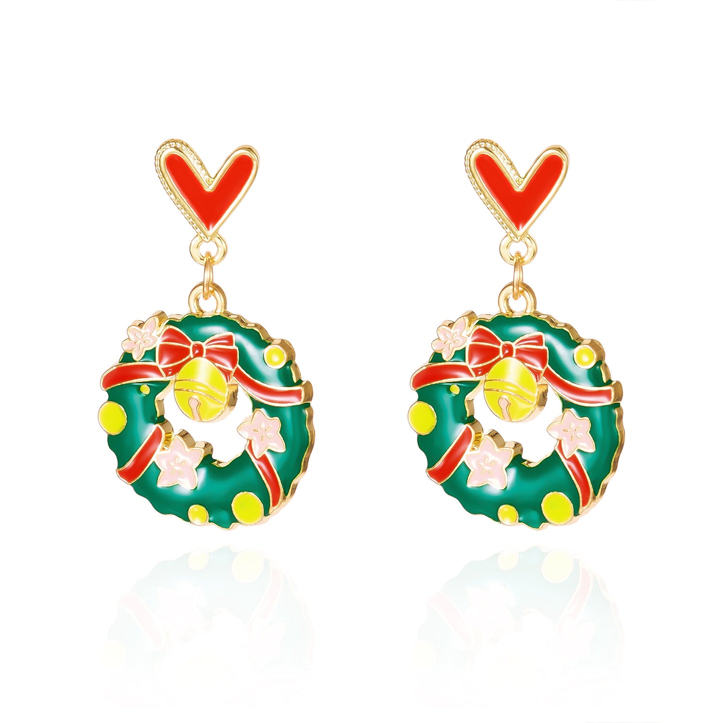 Pendientes de aro de aleación con forma de corazón, temática navideña, con motivos de Papá Noel y muñeco de nieve, electrochapados, unisex