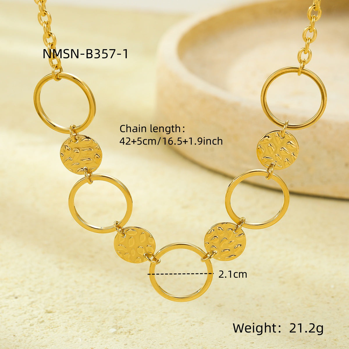 Collar de clavícula de acero inoxidable con textura martillada, redondo, minimalista y a la moda para mujer