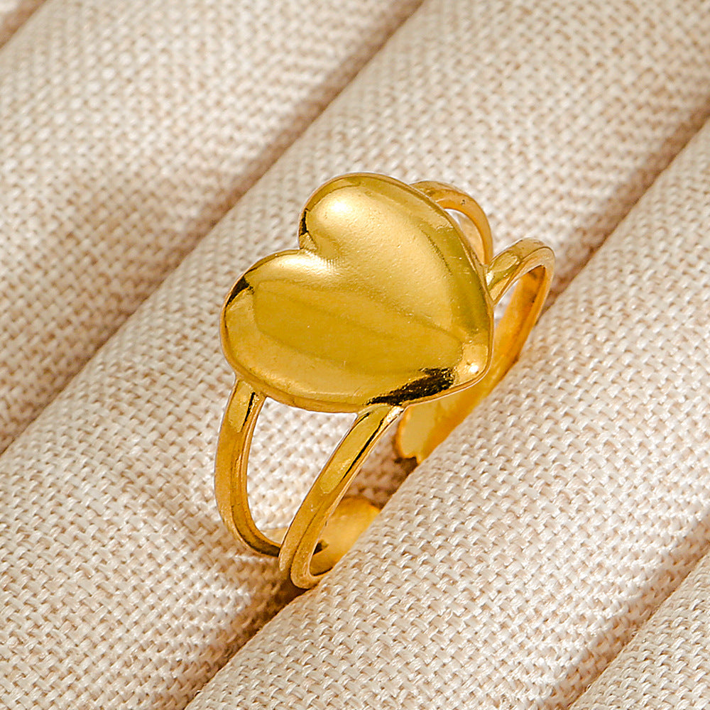 Vintage INS Style Stainless Steel Adjustable Ring with Natural Stone Inlay in Geometric Heart Zodiac and Animal Shapes