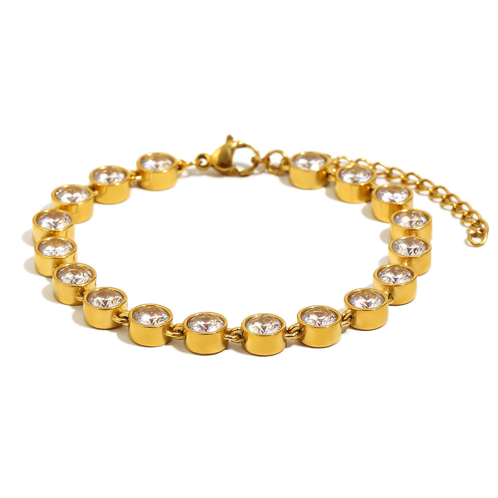 Fashionable Geometric Stainless Steel Plated 18K Gold Cubic Zirconia Sparkling Bracelet for Women