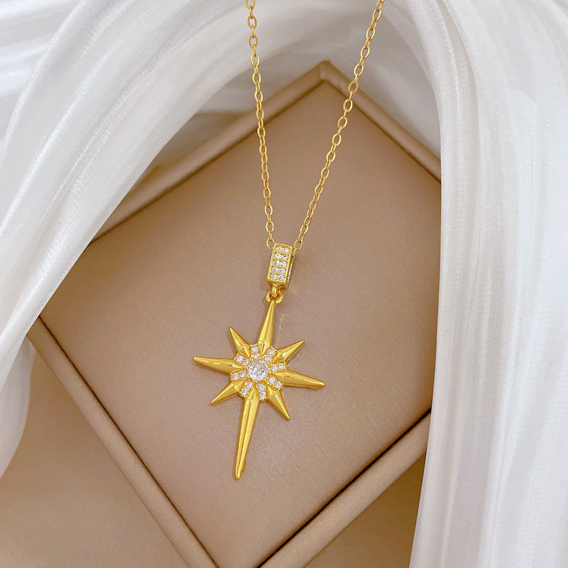 Sweet Minimalist Star Rhinestone Titanium Steel Necklace for Unisex