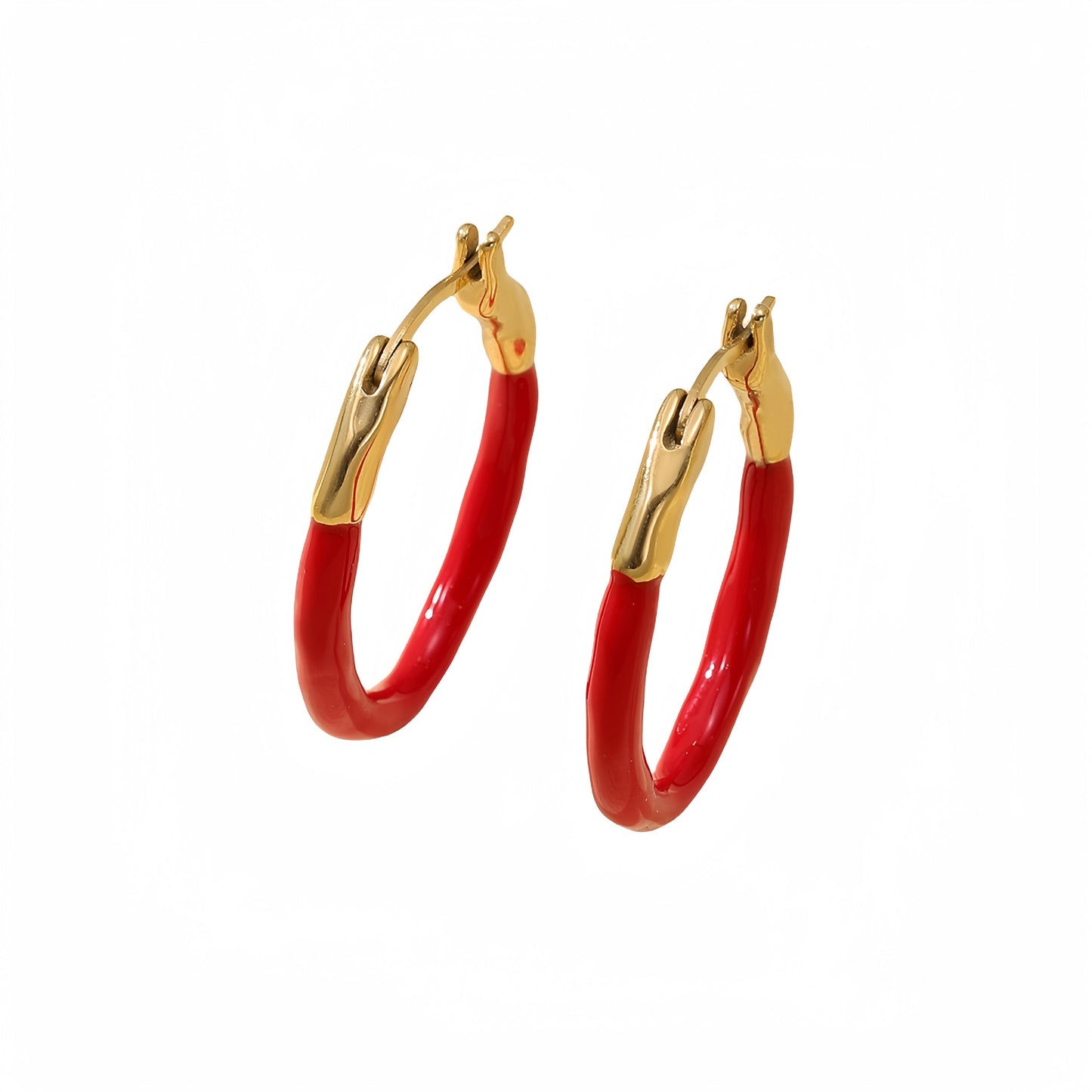 Pendientes Circulares de Acero de Titanio Esmaltados Estilo Vintage para Mujer Joyería Minimalista de Moda para la Oreja con Acabado Chapado