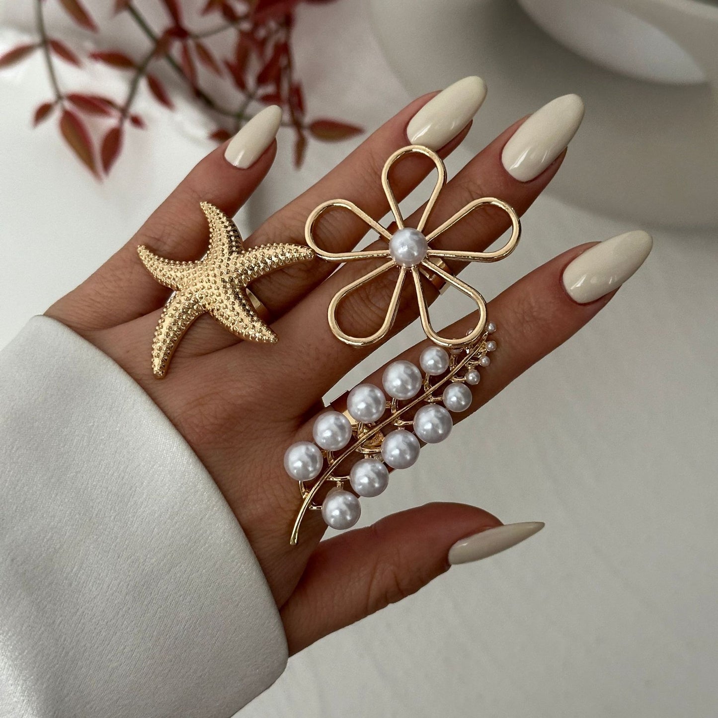 Irregular Hollow Twisted Imitation Pearl Geometric Alloy Open Ring for Women