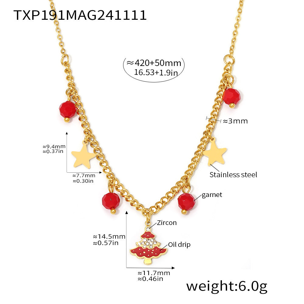 Conjunto de collar y pulsera con colgante de noria de estilo de lujo en acero inoxidable con detalles de diamantes de imitación y acabado chapado para mujer