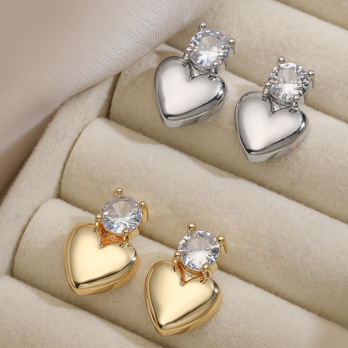 Pendientes de cobre minimalistas con forma de corazón, chapados en oro de 18 quilates y con incrustaciones de circonitas para mujer