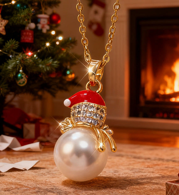 Luxury Stainless Steel Christmas Tree Snowman Bow Necklace with Glass Inlay Brass Pendant for Women