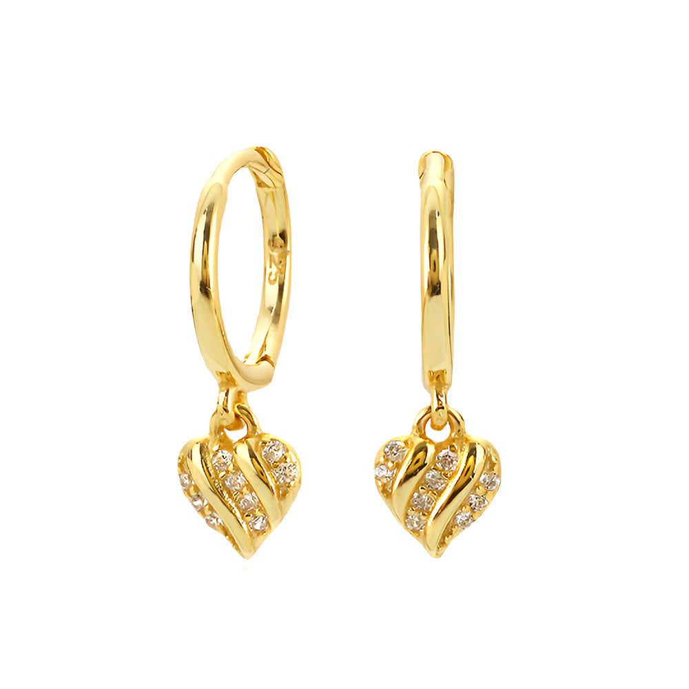 Orecchini a perno a forma di cuore, dolci ma audaci, in argento sterling S925 con intarsio di strass, da donna