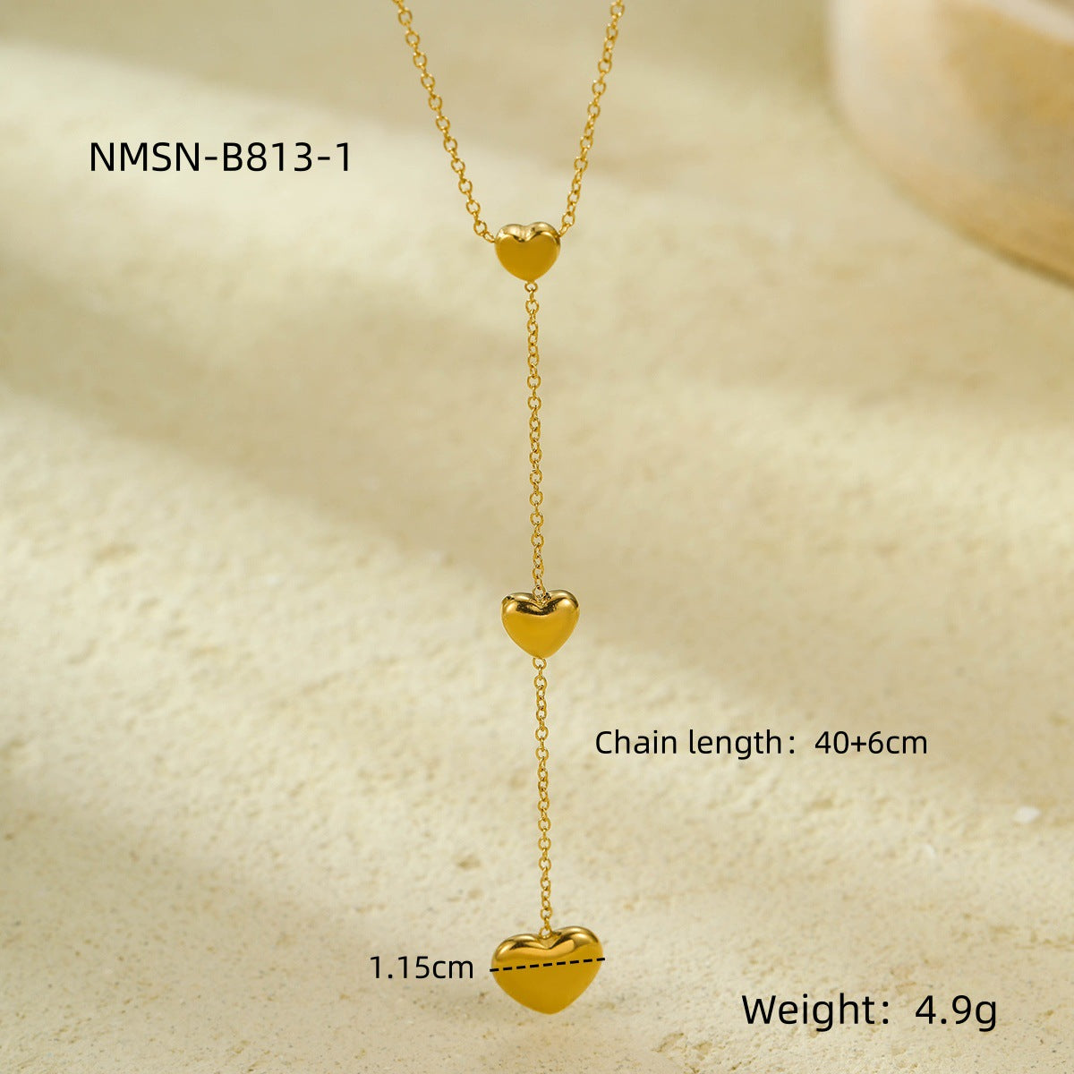 Collar con Colgante de Acero Inoxidable en Forma de Corazón a la Moda con Detalle de Borla, Acabado Bañado en Oro de 18K, para Mujer