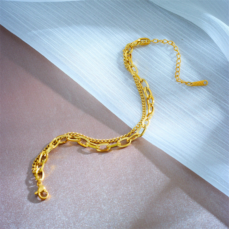 Pulsera de doble capa apilable de Hip Hop minimalista vintage de acero de titanio chapado para mujer