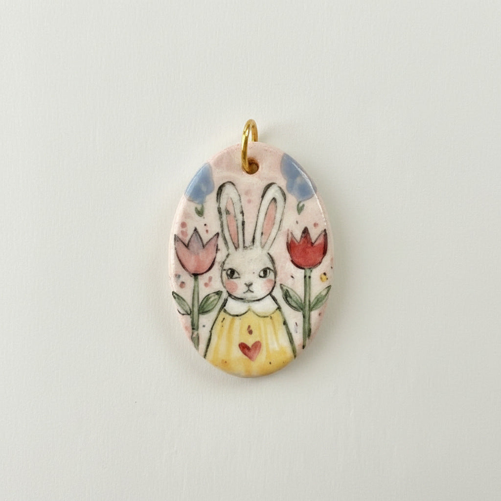 Vintage 18K Gold Plated Stainless Steel Cartoon Rabbit Star Pendant Charm Bar