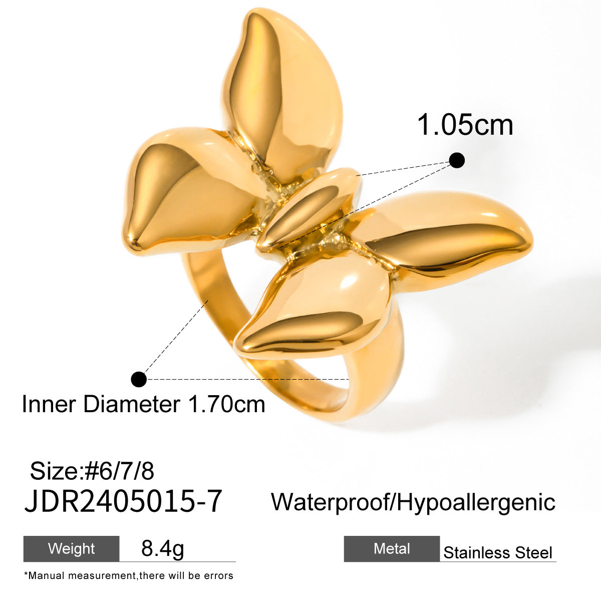 Elegant Butterfly Geometric Plated Stainless Steel Ring for Women