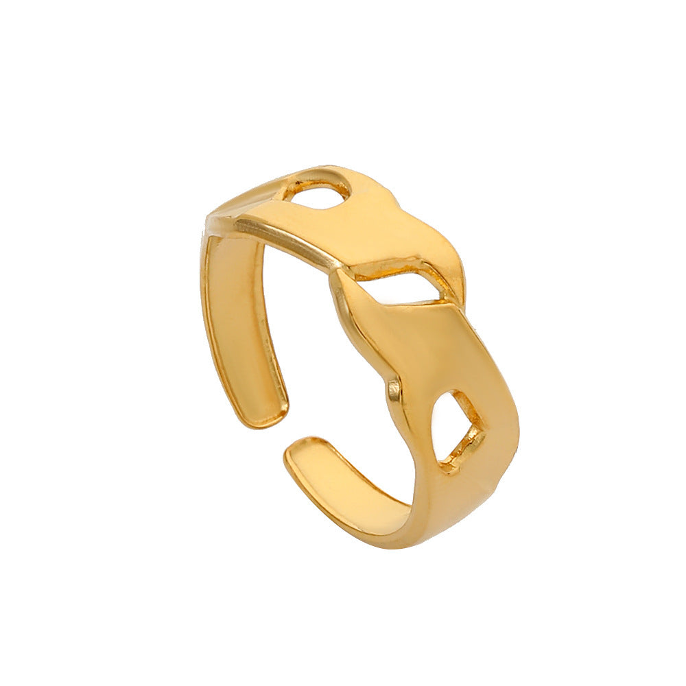 Anello da donna regolabile geometrico minimalista in acciaio inossidabile con design cavo e finitura placcata