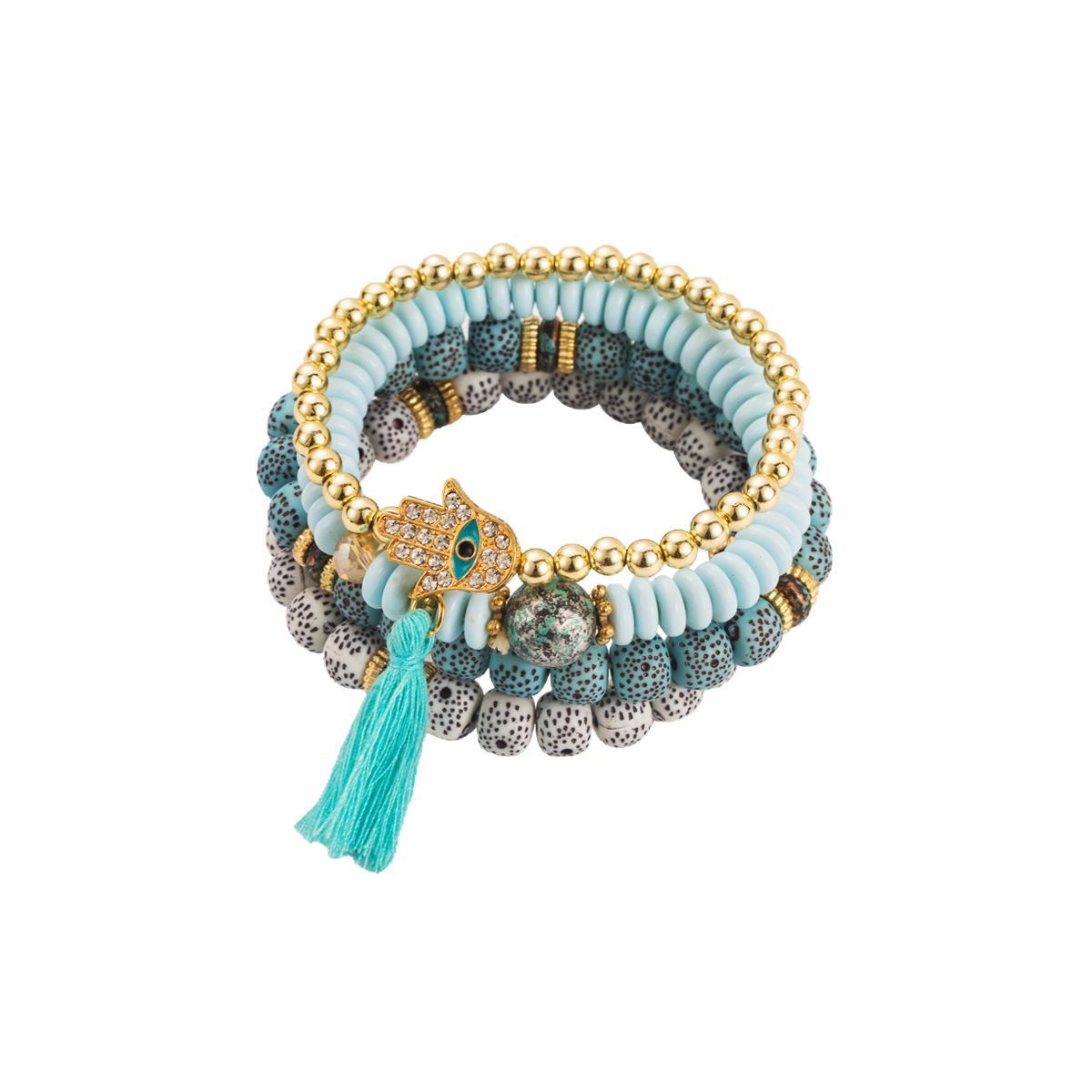Pulsera de Cuentas de Estilo Étnico Bohemio Multicapa con Borla y Detalles de Diamantes de Imitación