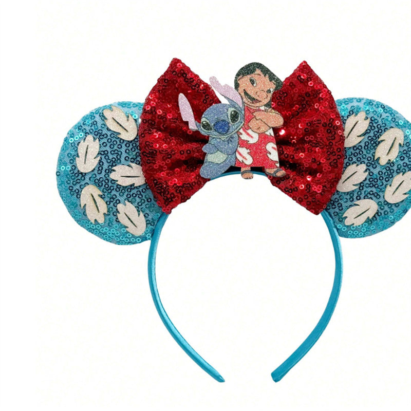 Fascia per capelli per bambini di Topolino dei cartoni animati con fiocco e glitter, fascia in tessuto a forma geometrica per feste e vacanze