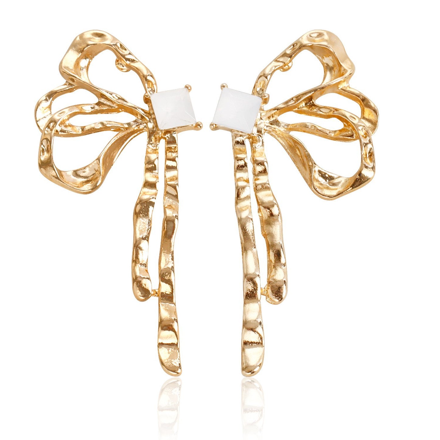 Geometric Bowknot Earrings for Women Alloy Electroplated Moon Motif Fashionable Everyday Ear Studs