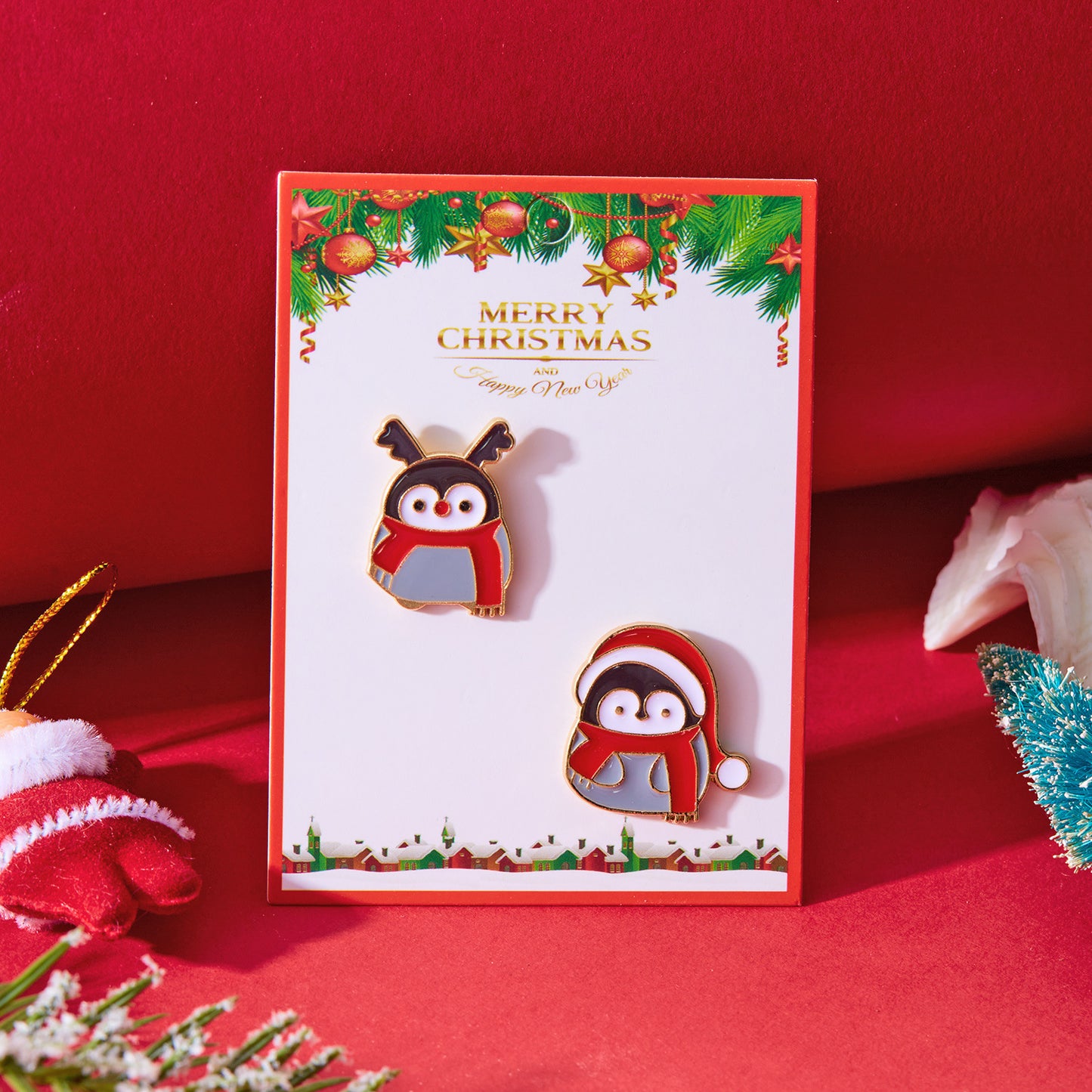 Juego de broches minimalistas de esmalte de Papá Noel y árbol de Navidad en aleación para decoración navideña unisex