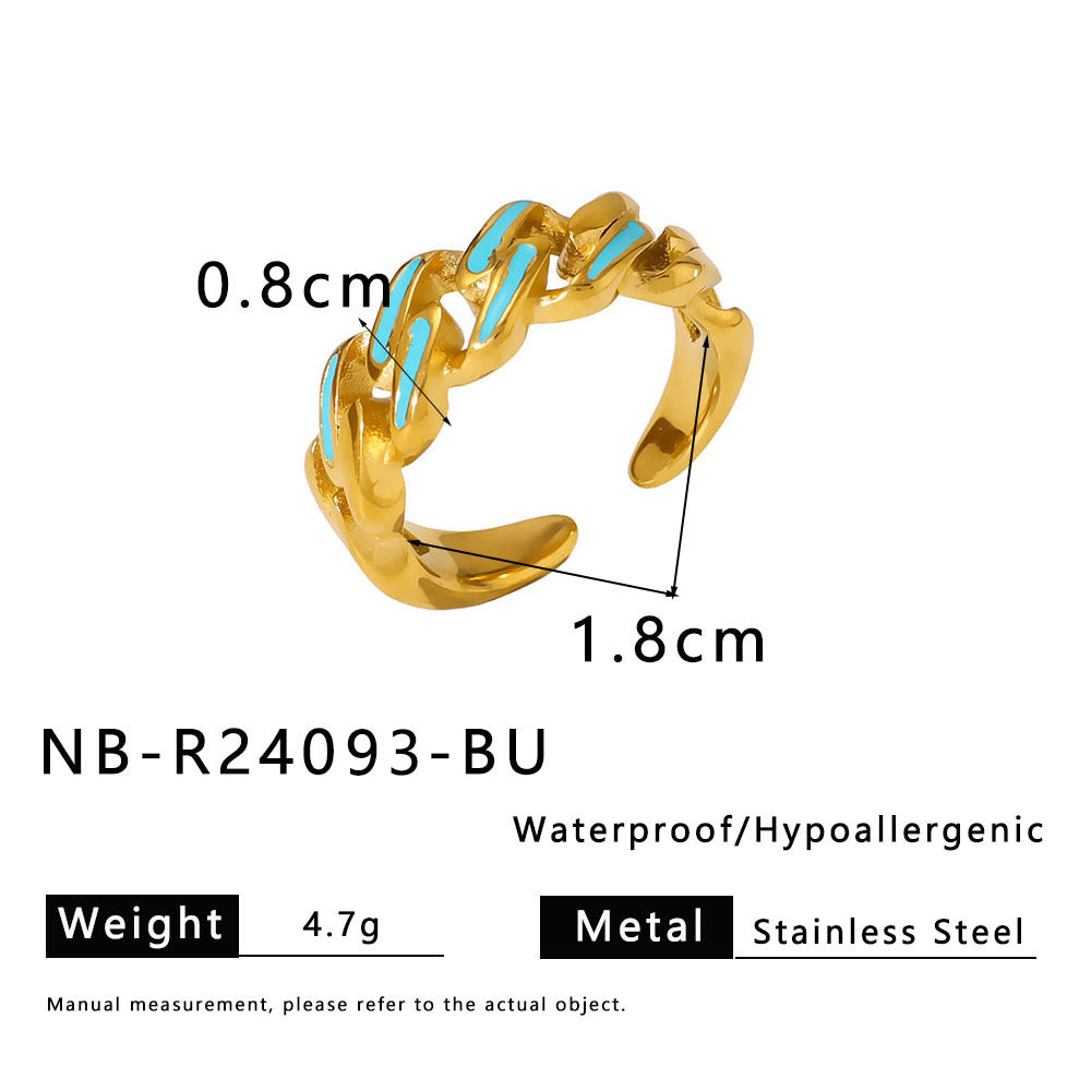Anello Unisex Placcato in Acciaio Inossidabile con Motivo a Catena, Stile Industriale Retrò e Geometria Chic