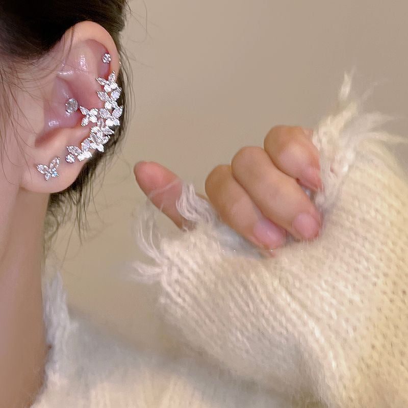 Eleganti Orecchini a Farfalla con Zirconi Intarsiati in Rame con Perni in Acciaio Inossidabile per Donna