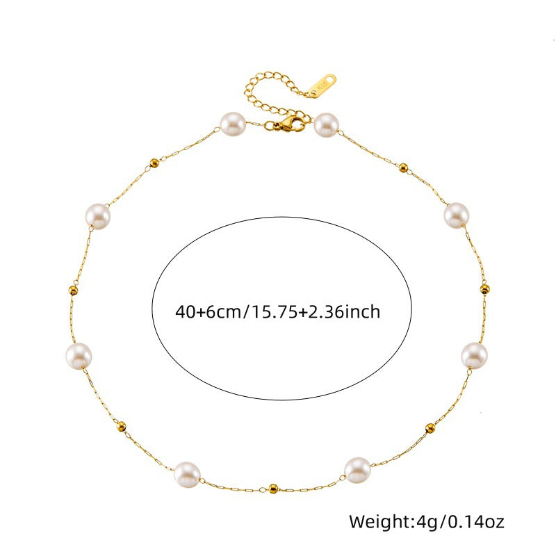Set Collana e Bracciale in Acciaio Inossidabile Placcato con Perle Rotonde Geometriche Stile Vintage