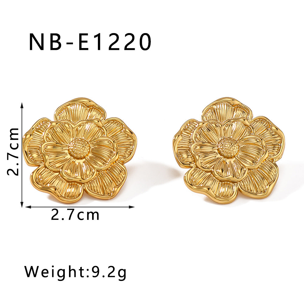 Orecchini a perno minimalisti floreali in acciaio inossidabile con placcatura sottovuoto in oro 18 carati da donna