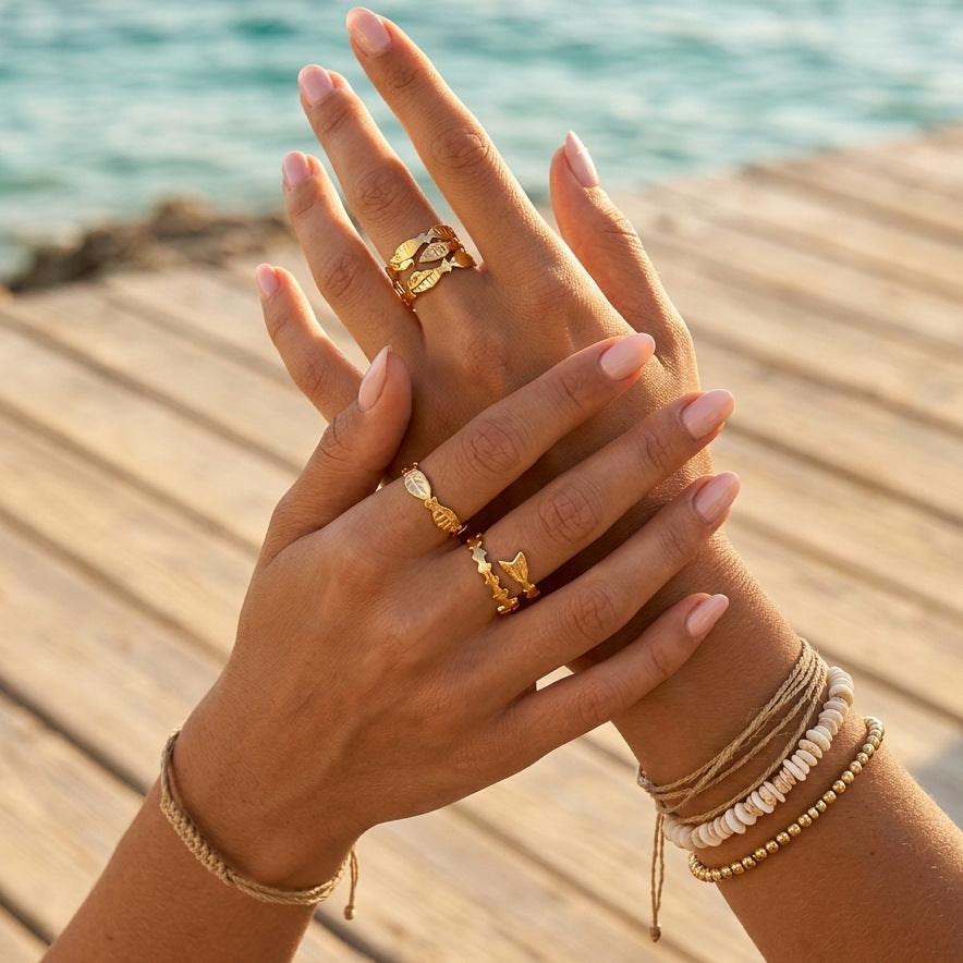 Minimalist Geometric Fish Stainless Steel Ring PVD Gold Plated Women's Jewelry