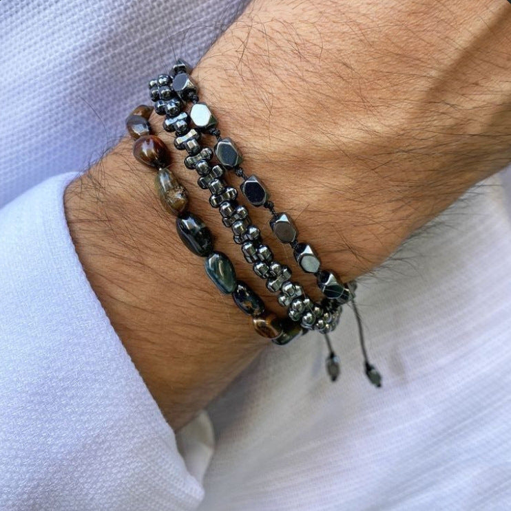 Unique Geometric Handmade Hematite Beaded Bracelet Set for Men and Women