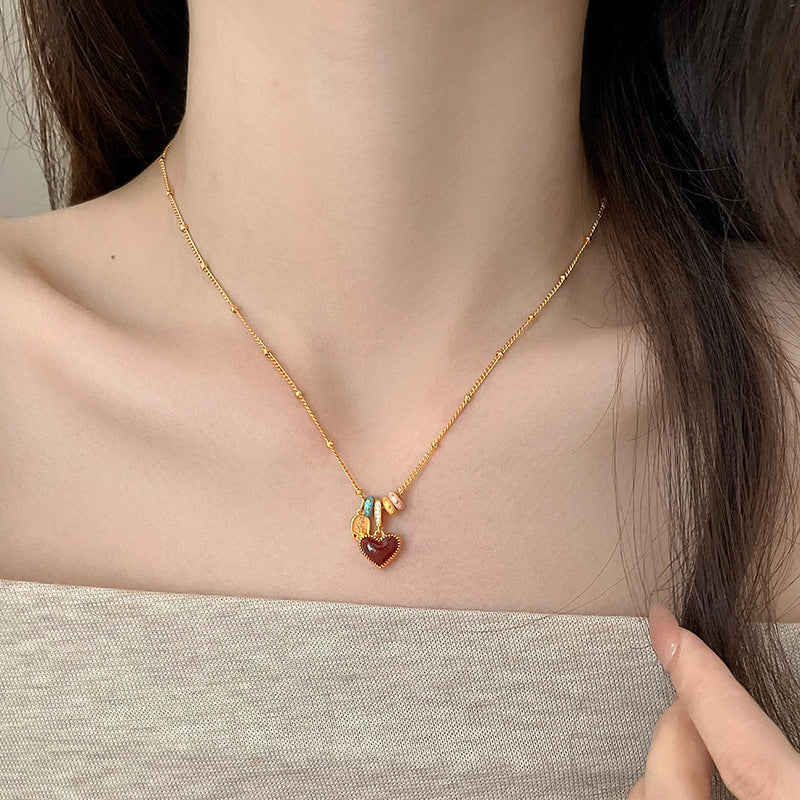 Collana in Rame a Cuore Stile Lusso Leggero con Pendente in Madreperla e Placcatura a Goccia d'Olio