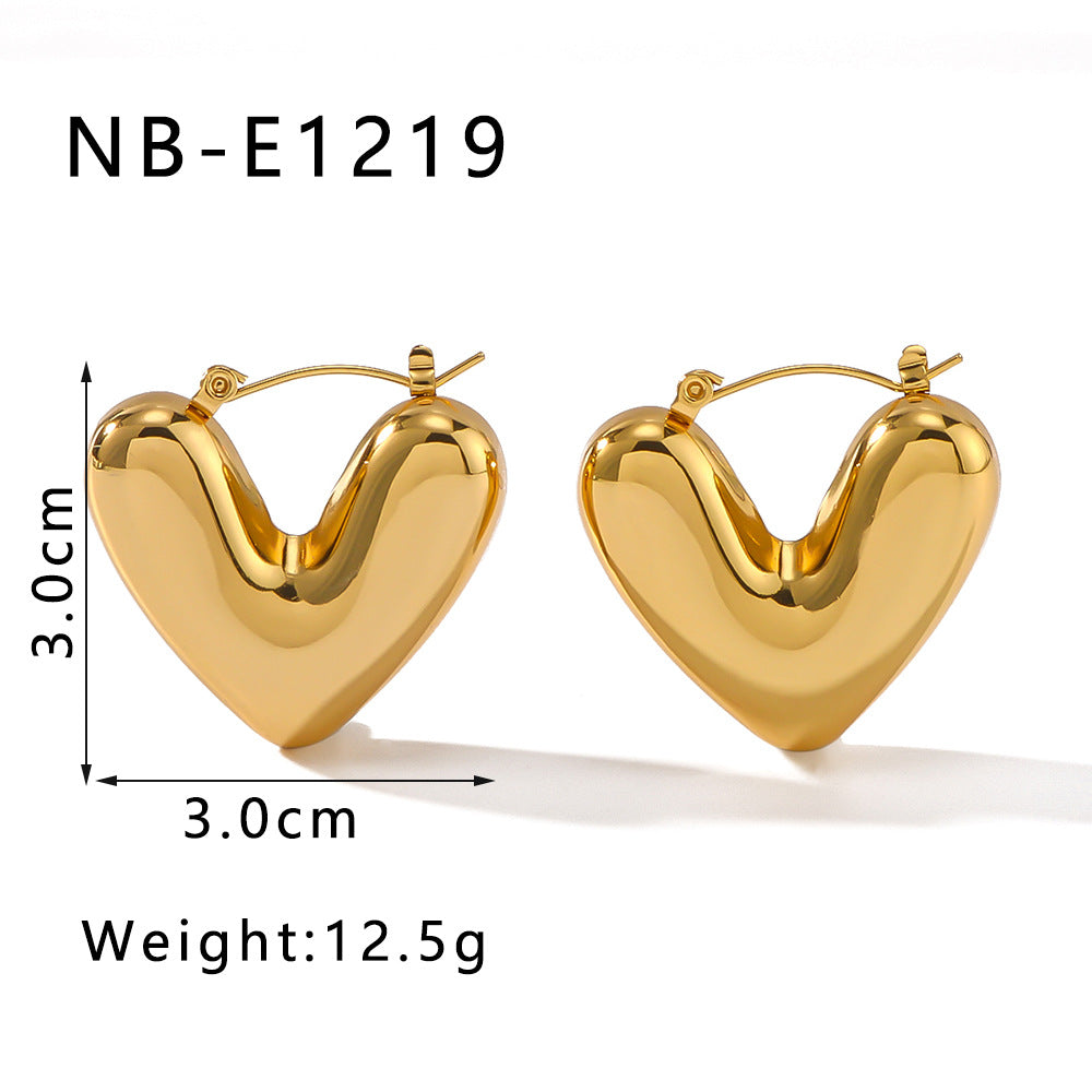 Minimalist Hollow Heart-Shaped Stainless Steel Earrings with 18K Gold Plating for Women