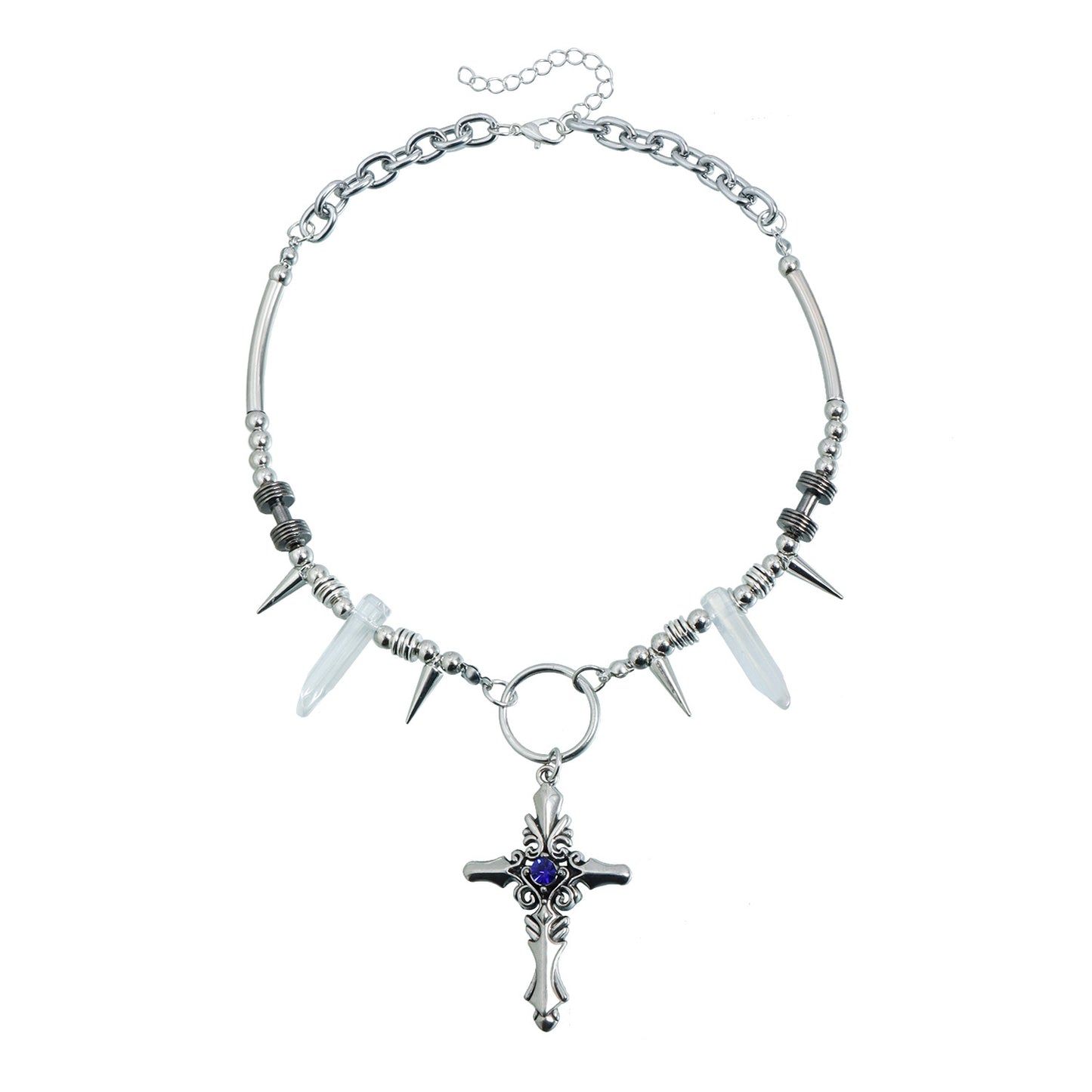 Punk Geometric Cross Rhinestone Inlay Alloy Necklace
