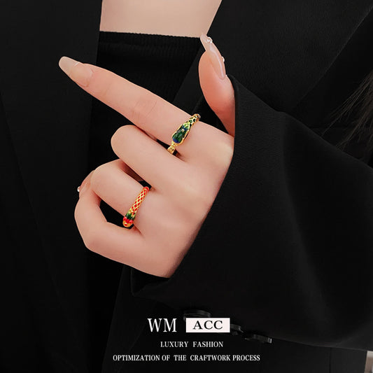 Anillo geométrico de estilo chino antiguo con dragón y fénix para mujer, hecho de latón con acabado galvanizado