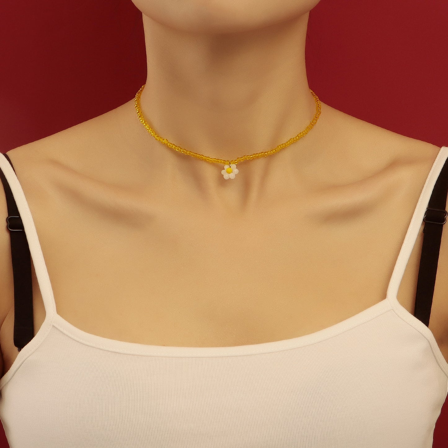 Minimalist Geometric Woven Beaded Necklace with Colorful Transparent Miyu Beads and Heart Pendant for Women