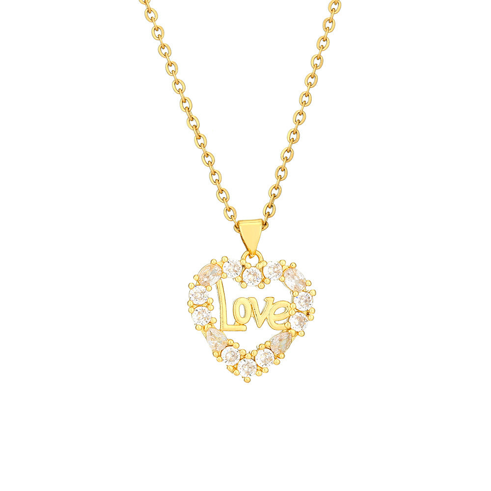 Collar con Colgante Minimalista de Cobre en Forma de Corazón con Incrustación de Circonita Cúbica para Mujer, Joyería Elegante Personalizada con Nombre o Letra