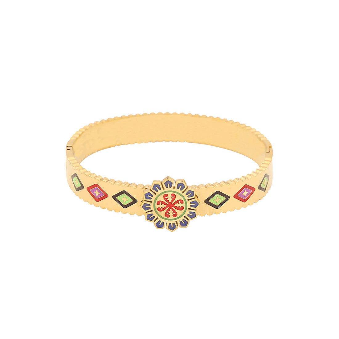 Vintage Floral Stainless Steel Bracelet with Enamel Finish and Butterfly Design for Women