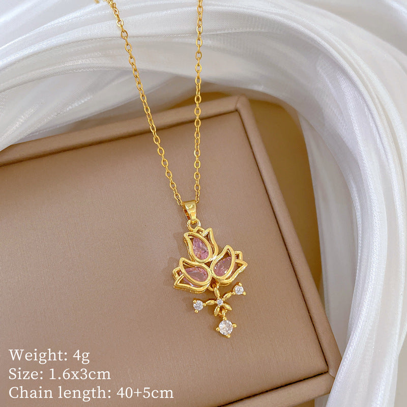 Geometric Style Titanium Steel Necklace with Copper Pendant Plated in Real Gold for Women and Men