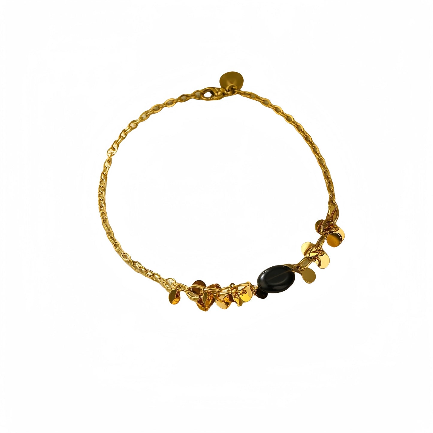 Pulsera de girasol y corazón de moda para mujer con acero inoxidable bañado en oro de 18K y cuentas de perlas