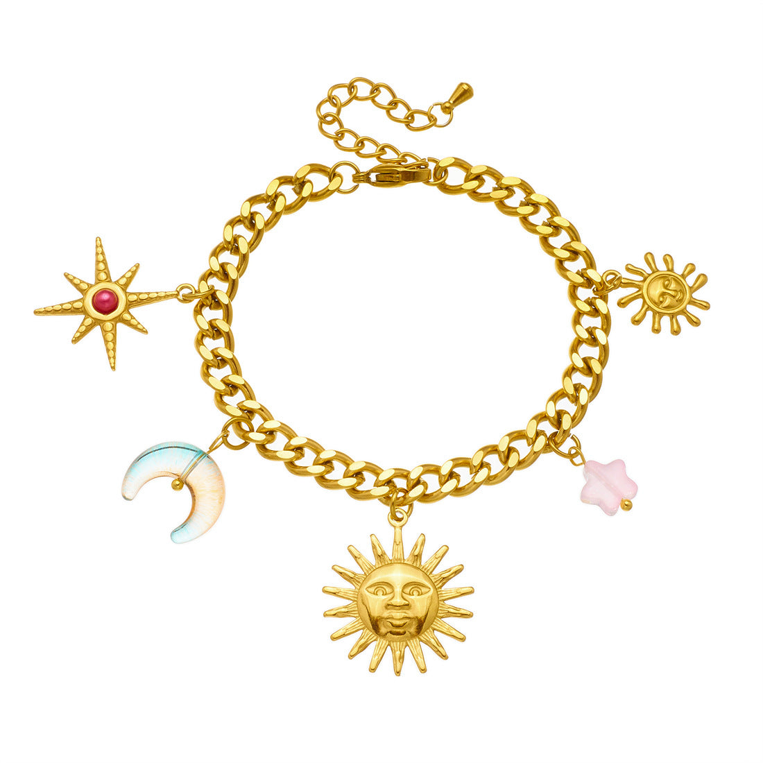 Fashion Gradient Acrylic Moon Star Flower Sun Gold Plated Stainless Steel Jewelry Set for Women