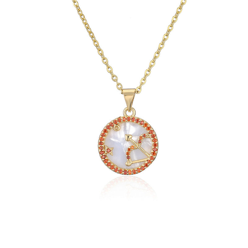 Minimalist Geometric Pendant Necklace with Gold-Plated Copper Base and Micro-Paved Colored Zirconia