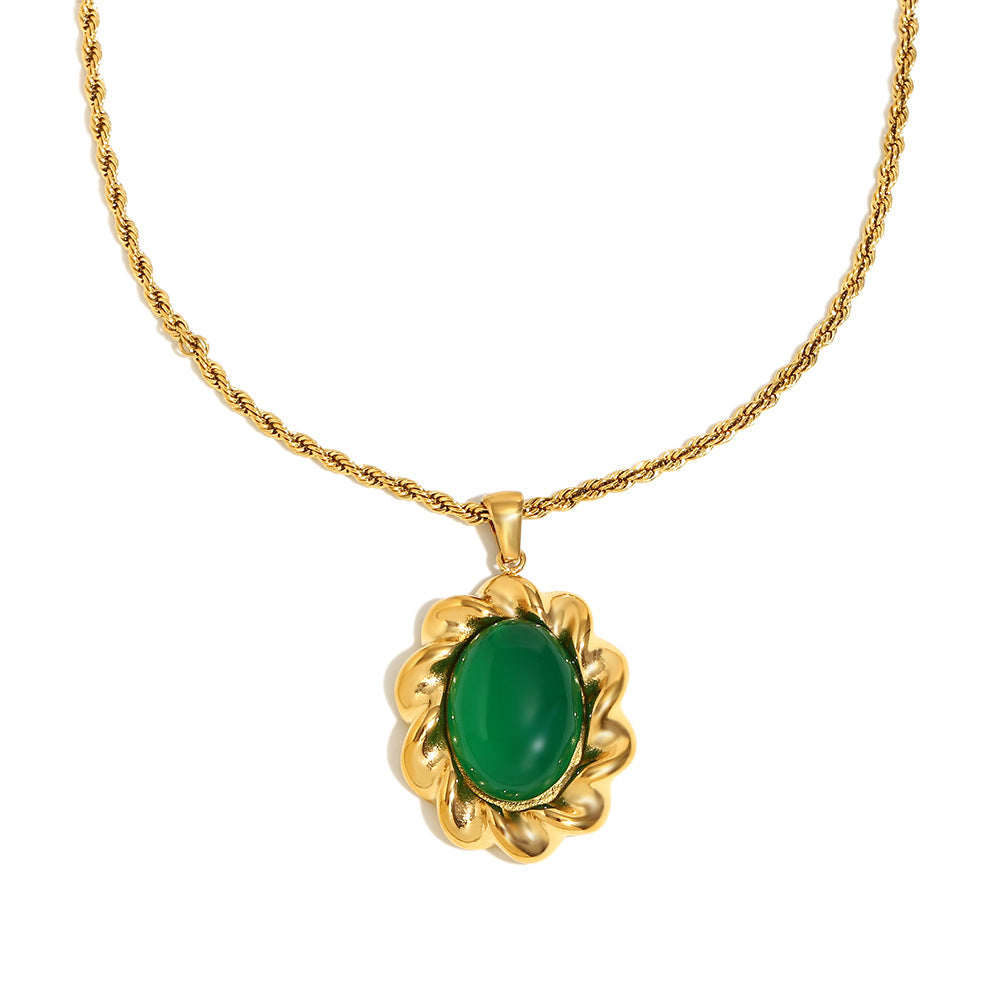 Elegante collana a pendente geometrico d'ispirazione vintage in acciaio inossidabile con placcatura in oro 18 carati e intarsio in agata rossa da donna