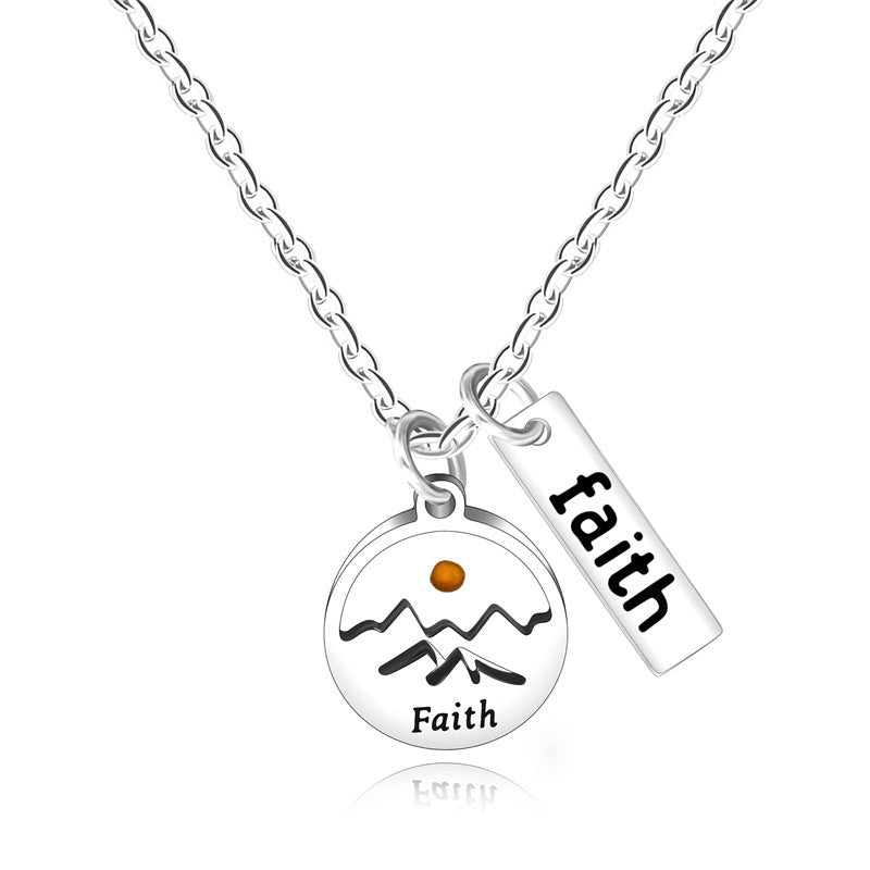 Minimalist Faith Round Geometric Pendant Necklace in Stainless Steel with Titanium Steel Charm and Electroplated Finish