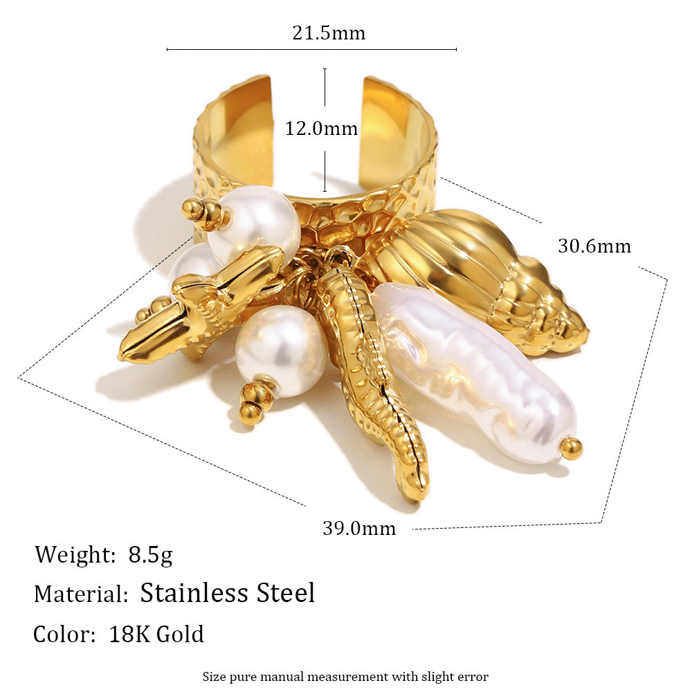 Anello da donna minimalista geometrico in acciaio inossidabile placcato oro 18K con limone, cavalluccio marino, mela