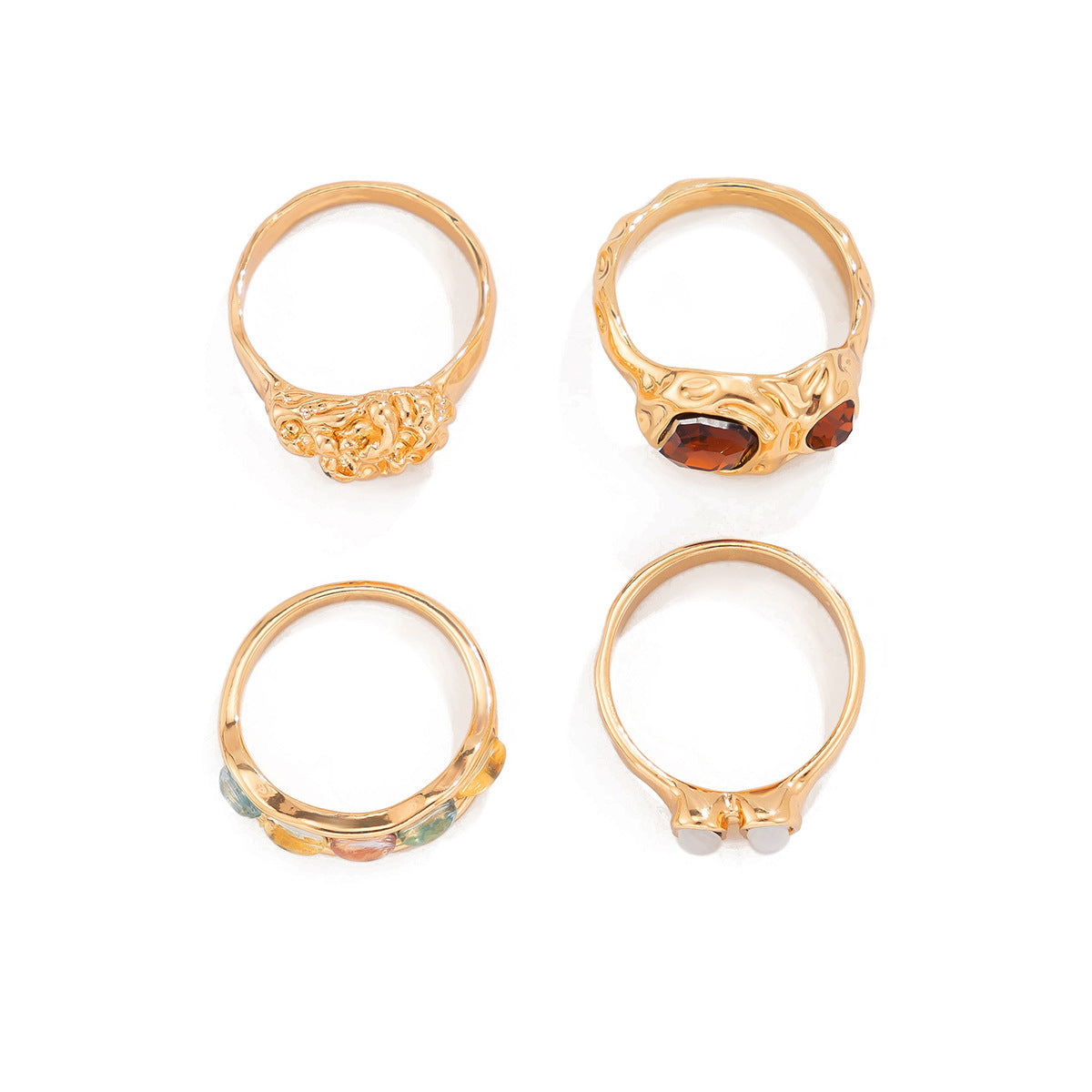 Vintage Streetwear Geometric Rhinestone Inlay Plated Alloy Ring Set for Women