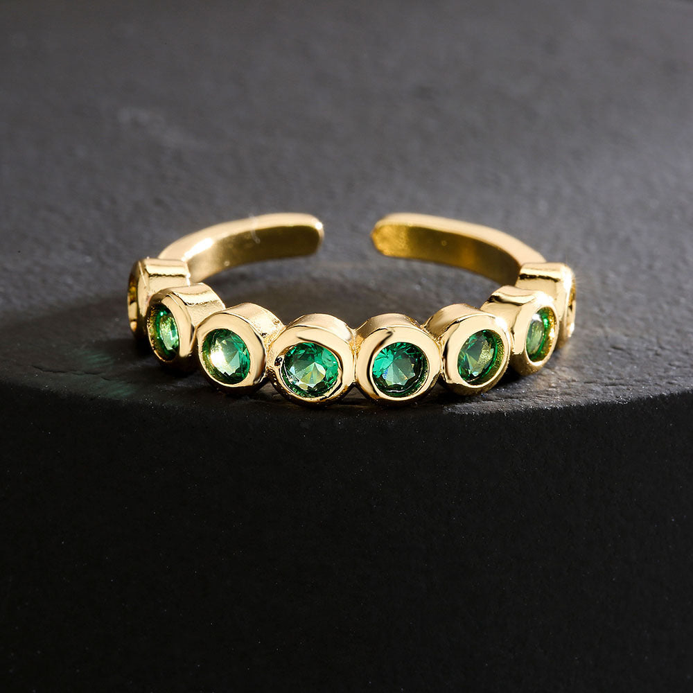 Fashionable 18K Gold Plated Geometric Open Ring with Emerald Zircon for Women