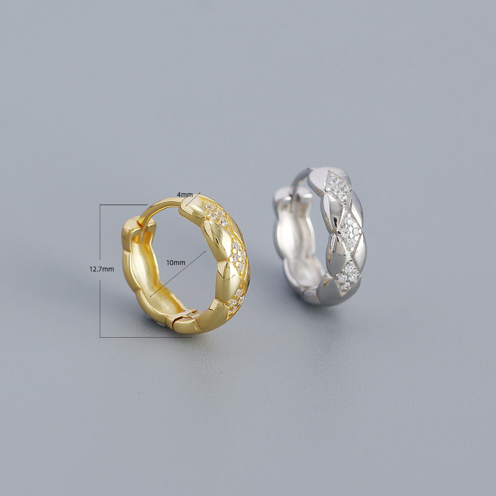 Vintage Sweet 925 Sterling Silver Geometric Rhinestone Inlay Earrings