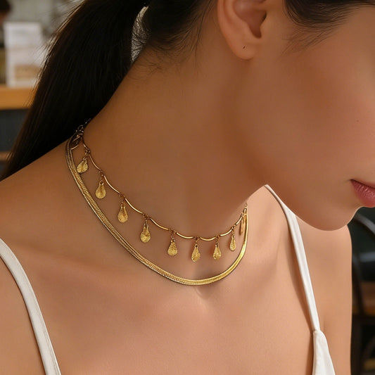 Collar de Cadena de Serpiente PVD de Acero Inoxidable con Gota Geométrica Bañado en Oro de 18K de Lujo Minimalista para Mujer