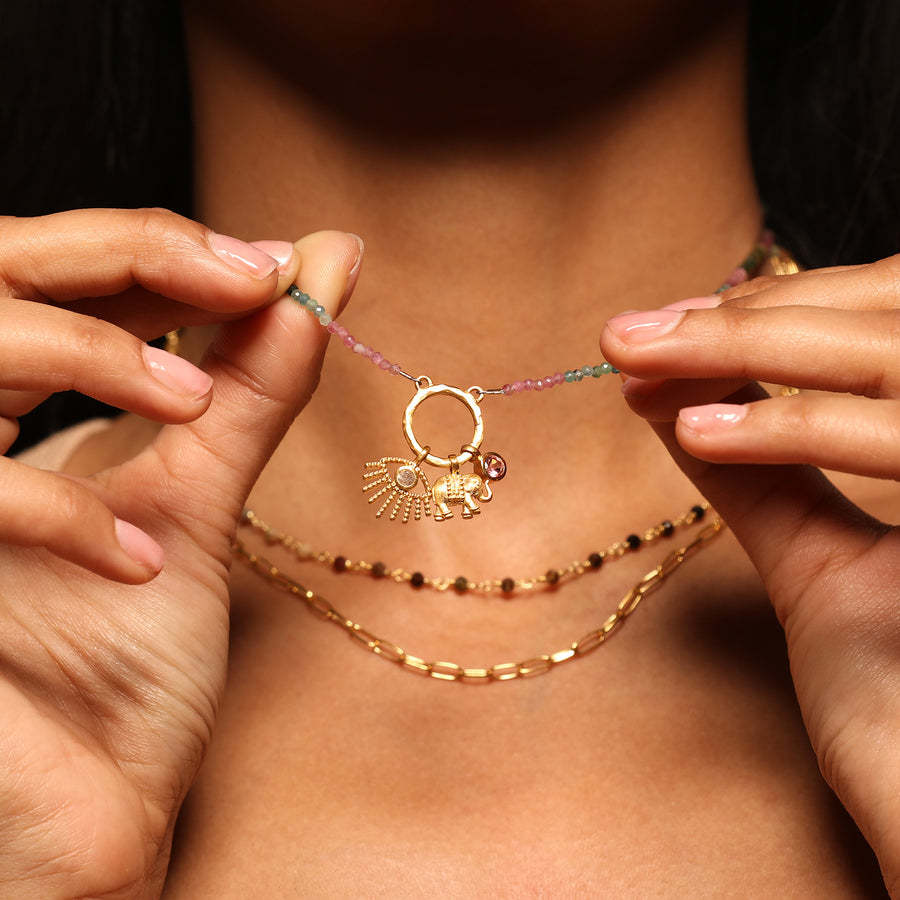 Minimalist 18K Gold Plated Titanium Steel DIY Charm Bar Necklace with Elephant Heart Moon Star Pendants
